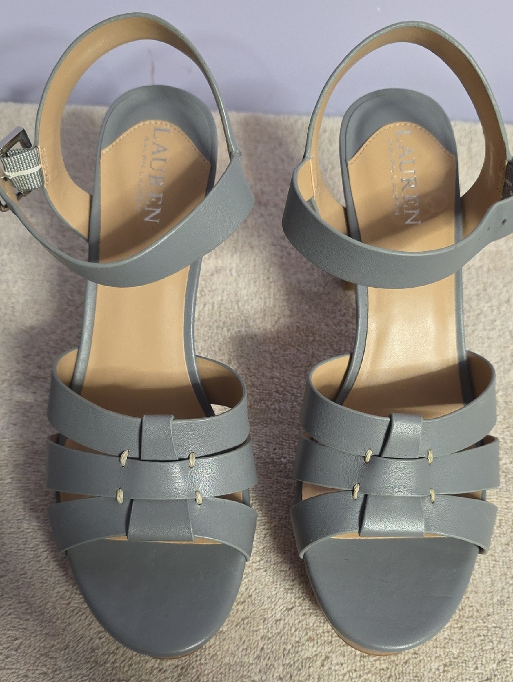 Lauren Ralph Lauren Gray Leather Strappy Ankle Strap Sandals